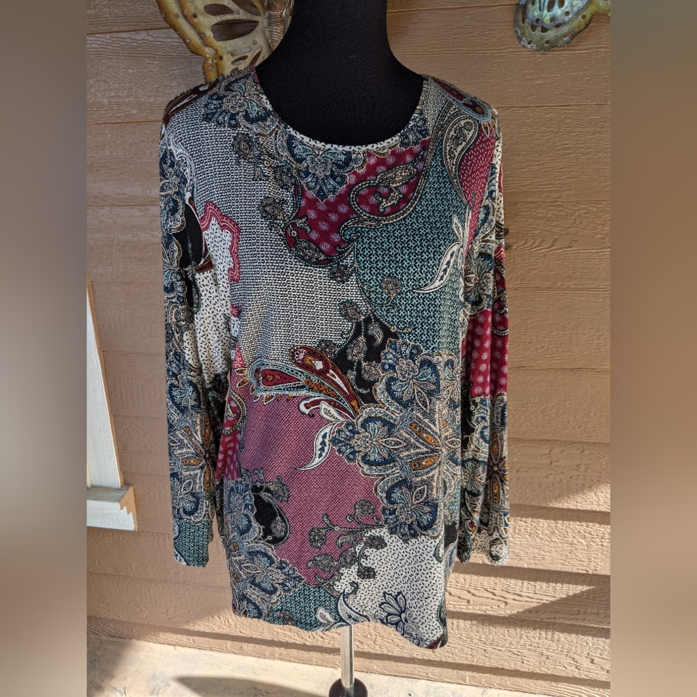 Chicos Multicolor Paisley Long Sleeve Top